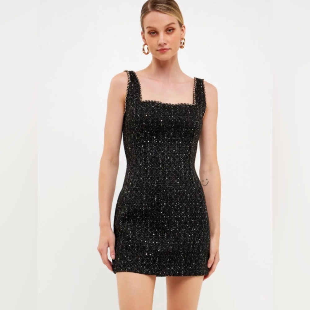 Endless Rose Black Tweed Mini Dress